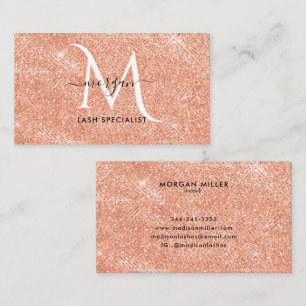 Peach Shimmer Glitzer Rose Gold Monogram Visitenkarte