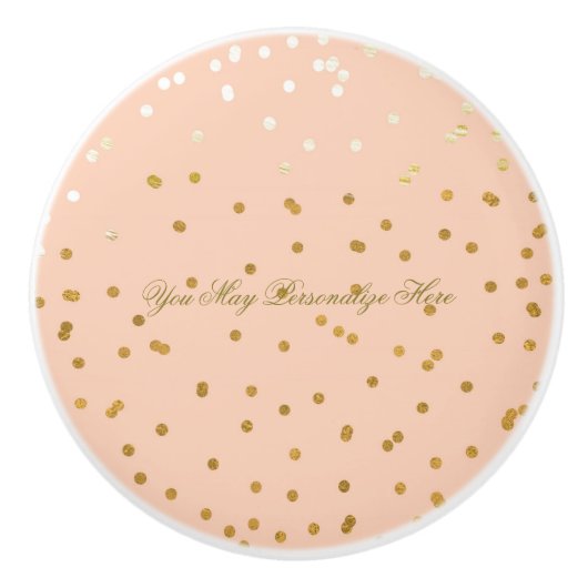 Peach Shiny Gold Imitate Foil Confetti Dots Glam Keramikknauf (Vorderseite)