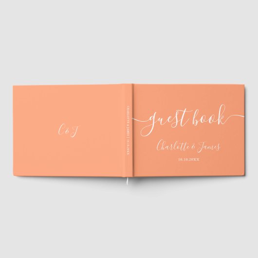 Peach Signature Script Wedding Gästebuch (Voll)