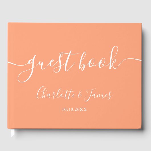Peach Signature Script Wedding Gästebuch (Vorderseite)