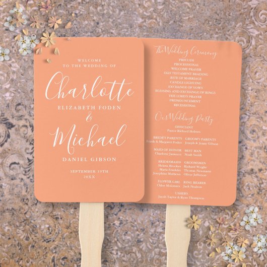 Peach Signature Script Wedding Program Fächer