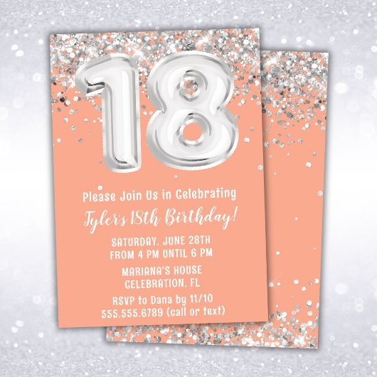 Peach Silver 18. Geburtstagsparty Einladung