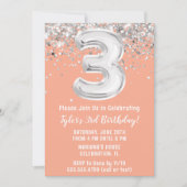 Peach Silver 3. Geburtstagsfeier Party Einladung (Vorderseite)