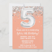 Peach Silver 5. Geburtstagsparty Einladung (Vorderseite)
