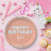 Peach Silver Birthday Party Pappteller (Party)