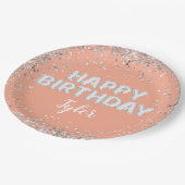 Peach Silver Birthday Party Pappteller (Schrägansicht)