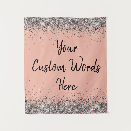 Peach Silver Black Birthday Party Foto Stand Prop Wandteppich (Vorderseite)