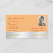 Peach Silver Deco Rose Blume mit Logos und Foto Visitenkarte (Rückseite)