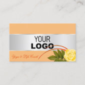 Peach Silver Deco Rose Blume mit Logos und Foto Visitenkarte (Vorderseite)
