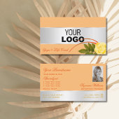 Peach Silver Deco Rose Blume mit Logos und Foto Visitenkarte