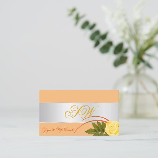 Peach Silver Decoder Niedliche Rose Blume mit Mono Visitenkarte (Stehend Vorderseite)