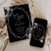 Peach Silver Floral Geo Black Save the Date