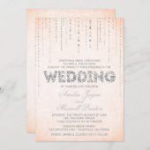 Peach & Silver Glitzer Einladung Hochzeit aussehen (Vorne/Hinten)