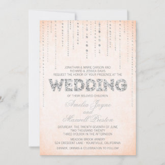 Peach & Silver Glitzer Einladung Hochzeit aussehen