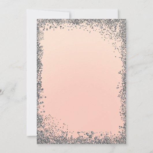 Peach & Silver Glitzer Party Kleid Quinceañera 15 Einladung (Rückseite)