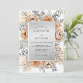 Peach Silver Refined Spring Wedding Einladung (Stehend Vorderseite)
