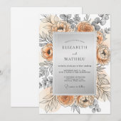 Peach Silver Refined Spring Wedding Einladung (Vorne/Hinten)