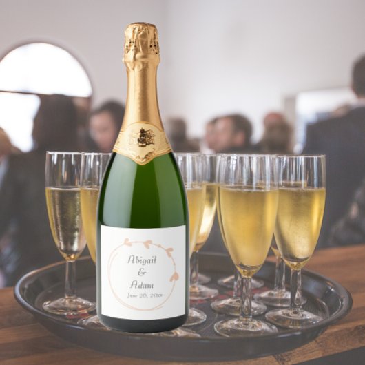 Peach Simple Heart Wreath Wedding Schaumweinetikett