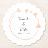 Peach Simple Heart Wreath Wedding Untersetzer (Vorderseite)