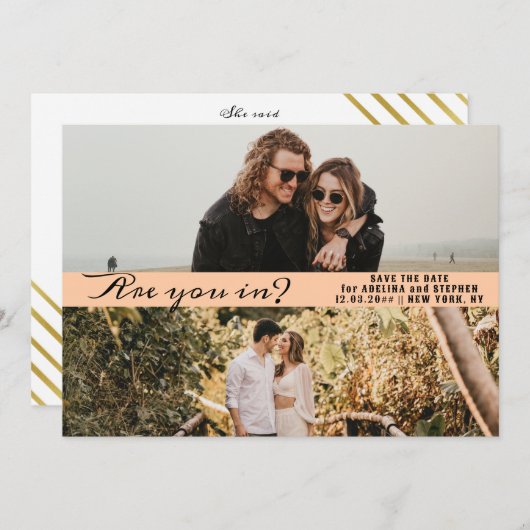 Peach Simple Script Two Foto Gallery QR CODE Save The Date (Vorne/Hinten)