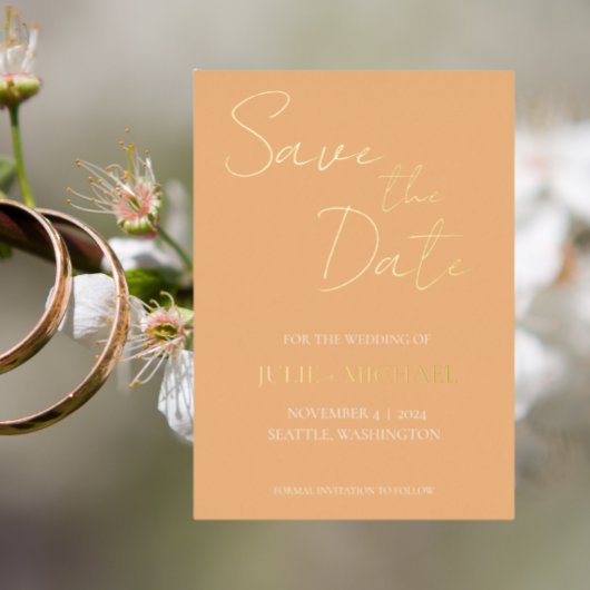 Peach Simple Style Wedding Save the Date Folieneinladung