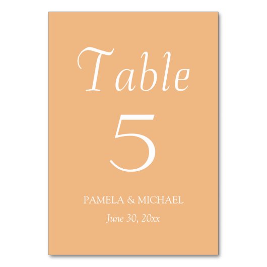 Peach Simple Style Wedding Tischnummer (Vorderseite)