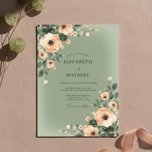 Peach Soft Bloom Wedding Einladung