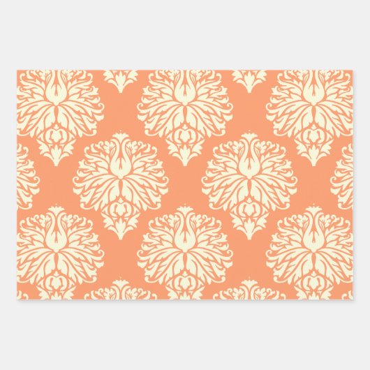 Peach Southern Hütte Damask Geschenkpapier Set (Vorderseite)