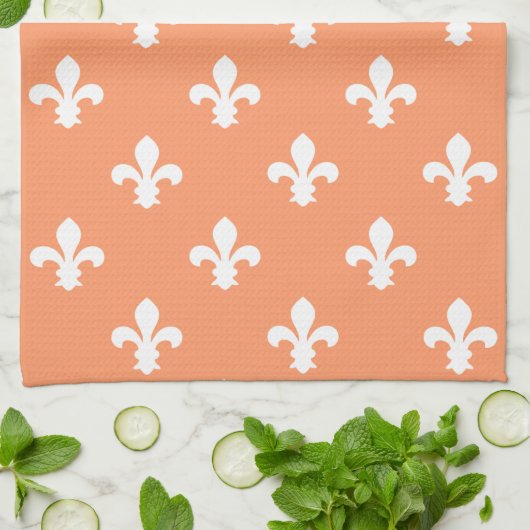 Peach Southern Hütte Fleur de Lys Geschirrtuch (Gefaltet)