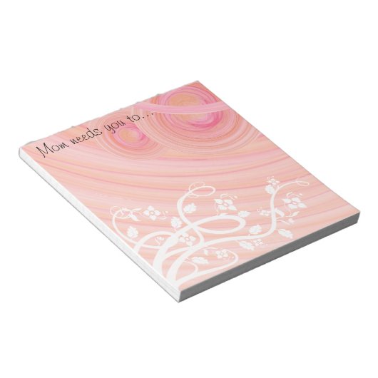 Peach Spirals, Filigree und Blume Art Custom Notizblock (angewinkelt)