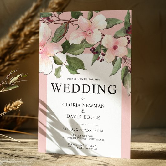 Peach Spring Blumenfallen Einladung Hochzeit