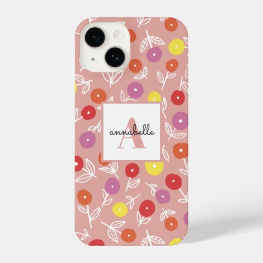 Peach Spring Floral Monogram First name iPhone Hülle (Rückseite)