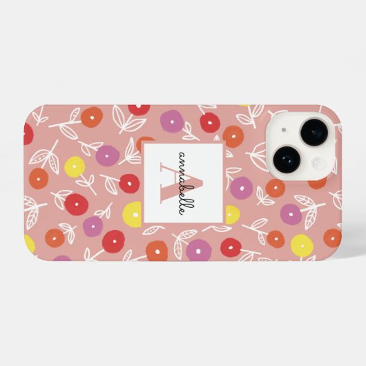 Peach Spring Floral Monogram First name iPhone Hülle (Rückseite (Horizontal))