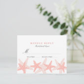 Peach Starfish Beach Wedding UAWG RSVP Karte (Stehend Vorderseite)