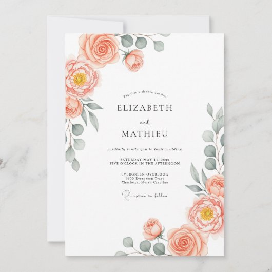 Peach Stately Spring Wedding Einladung (Vorderseite)