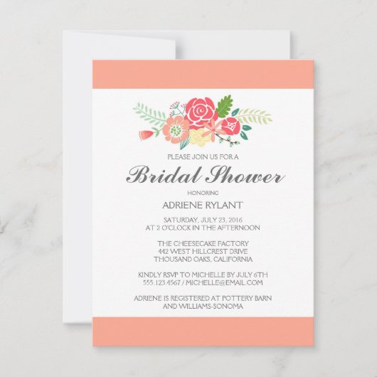 Peach Streifen Blumendusche Einladung (Vorderseite)