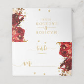 Peach Stripe Floral Gold Confetti Tischnummer Platzkarte (Außenseite Aufgefaltet)