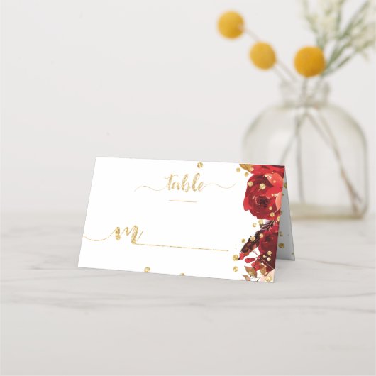 Peach Stripe Floral Gold Confetti Tischnummer Platzkarte (Vorderseite)
