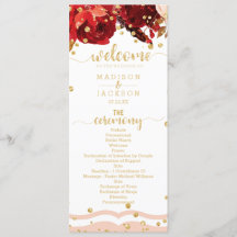 Peach Stripe Floral Gold Confetti Wedding Programm