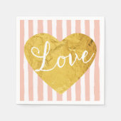 Peach Stripes Fake Gold Liebe Niedliches Herz Serviette (Vorderseite)