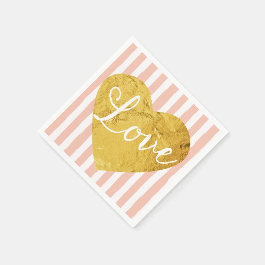 Peach Stripes Fake Gold Liebe Niedliches Herz Serviette (Ecke)