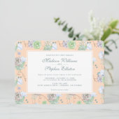 Peach Succulents Floral Watercolor - Hochzeit Einladung (Stehend Vorderseite)