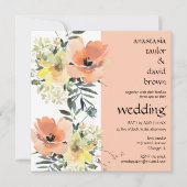 Peach Summer Floral Square Hochzeitseinladung Einladung (Vorderseite)