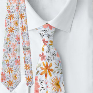 Peach Summer Floral Wasserfarbe Krawatte