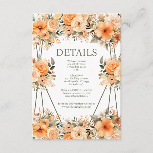 Peach Summer Wedding Details Eintrittskarte Begleitkarte (Vorderseite)