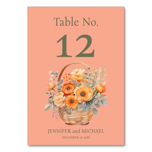 Peach Summer Wedding Tischnummer (Vorderseite)