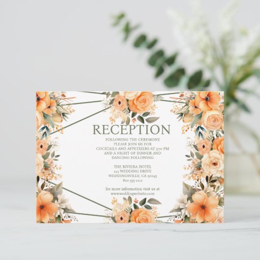 Peach Summer Wedeption Enclosure Card Begleitkarte (Stehend Vorderseite)