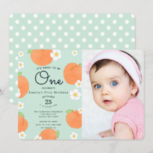 Peach Sweet to be One 1. Geburtstag Foto Einladung