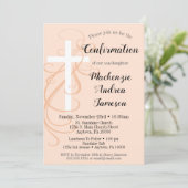 Peach Swirl Cross Bestätigung Einladung Mädchen Ju (Stehend Vorderseite)