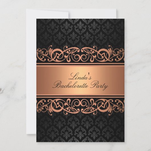 Peach Swirl Damask | Junggeselinnen-Abschied Einla Einladung (Vorderseite)